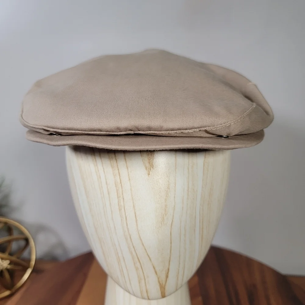 Vintage Harvard Flat Cap Mens Size Medium Tan Beige Snap Front